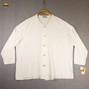 NWT Diana Marco Blouse Top Ivory Lace Lapel Long Sleeve Women's Size 28